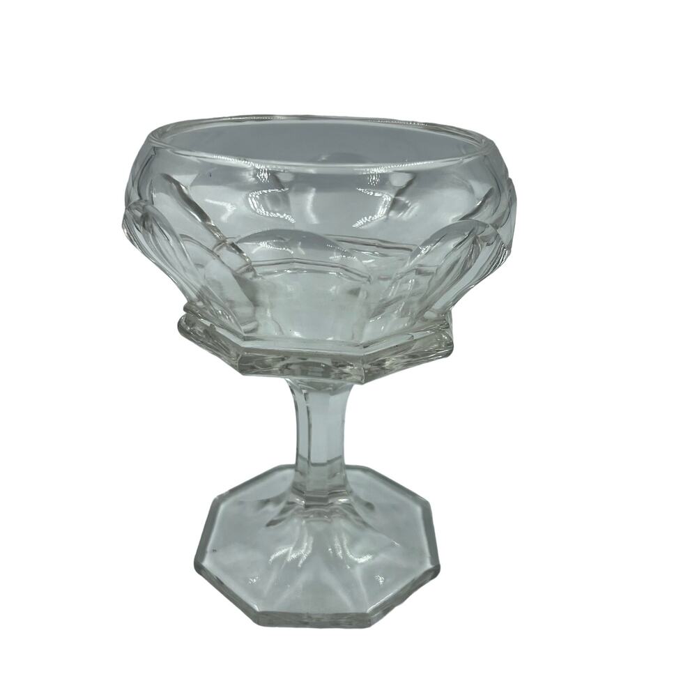 Vintage Clear Cut Glass Stemmed Pedestal Candy Dip Decorative Dish Heavy Goblet